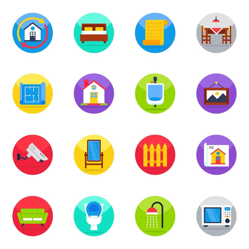 paquete de iconos planos interiores del hogar vector