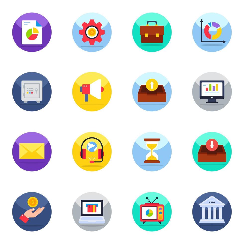 paquete de iconos planos de gestión empresarial vector