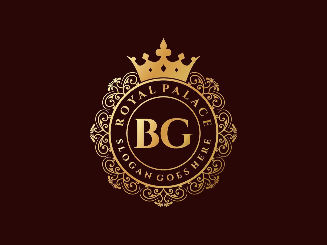 Letter BG Antique royal luxury victorian logo with ornamental frame. vector