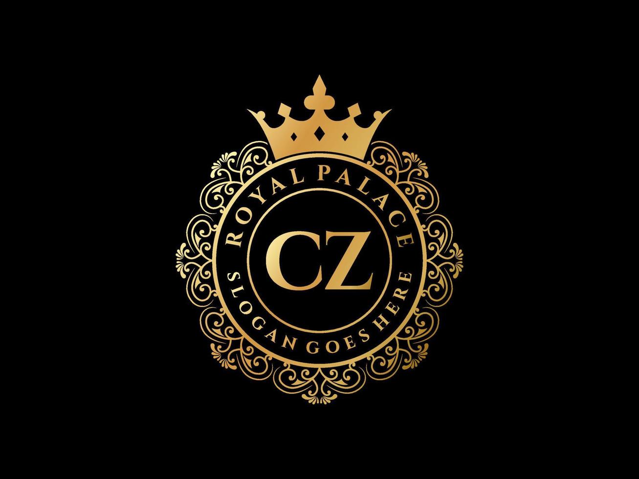 Letter CZ Antique royal luxury victorian logo with ornamental frame. vector