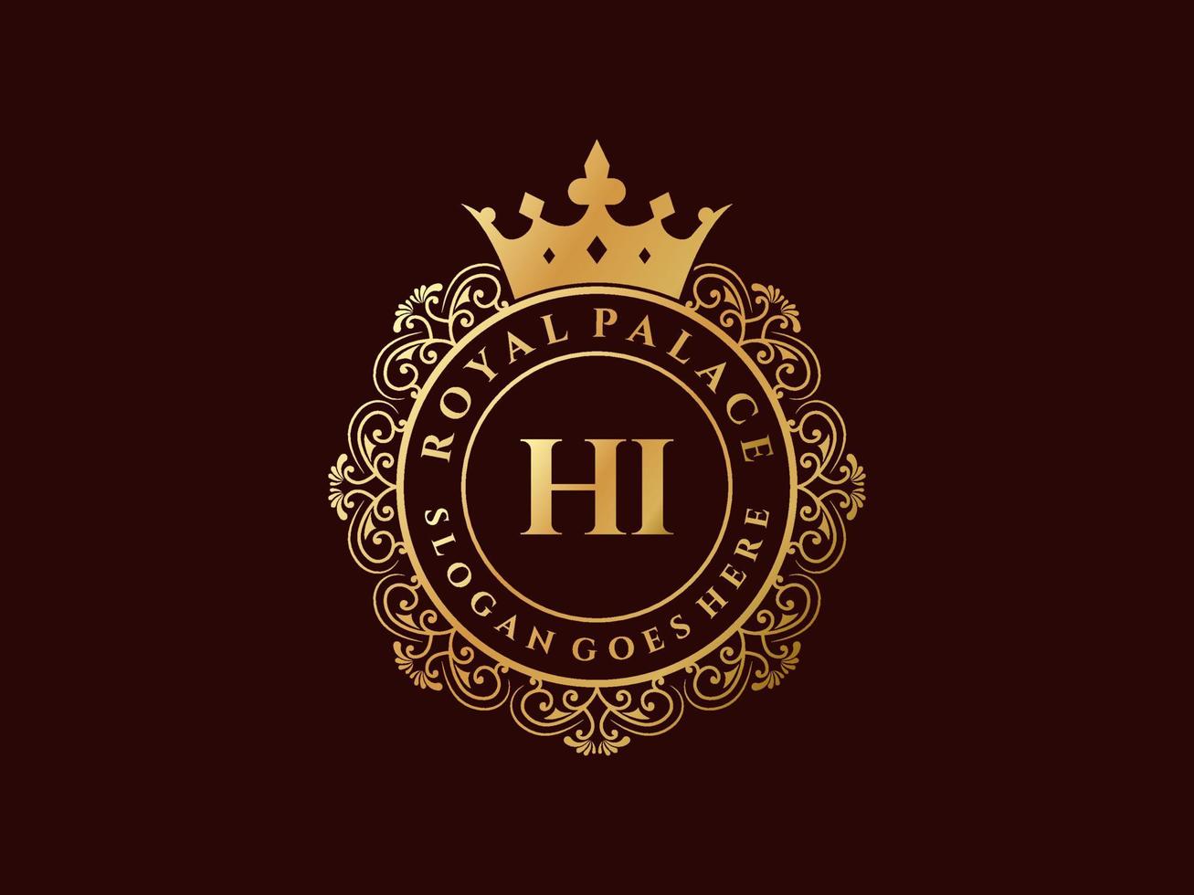 Letter HI Antique royal luxury victorian logo with ornamental frame. vector