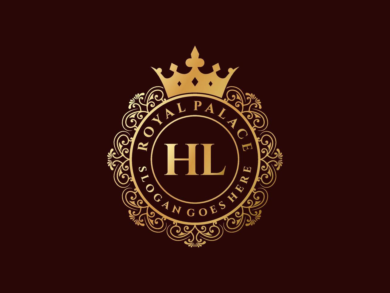 Letter HL Antique royal luxury victorian logo with ornamental frame. vector