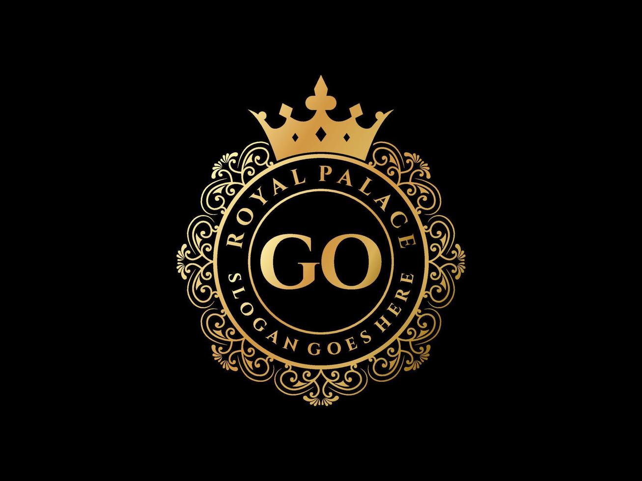 Letter GO Antique royal luxury victorian logo with ornamental frame. vector