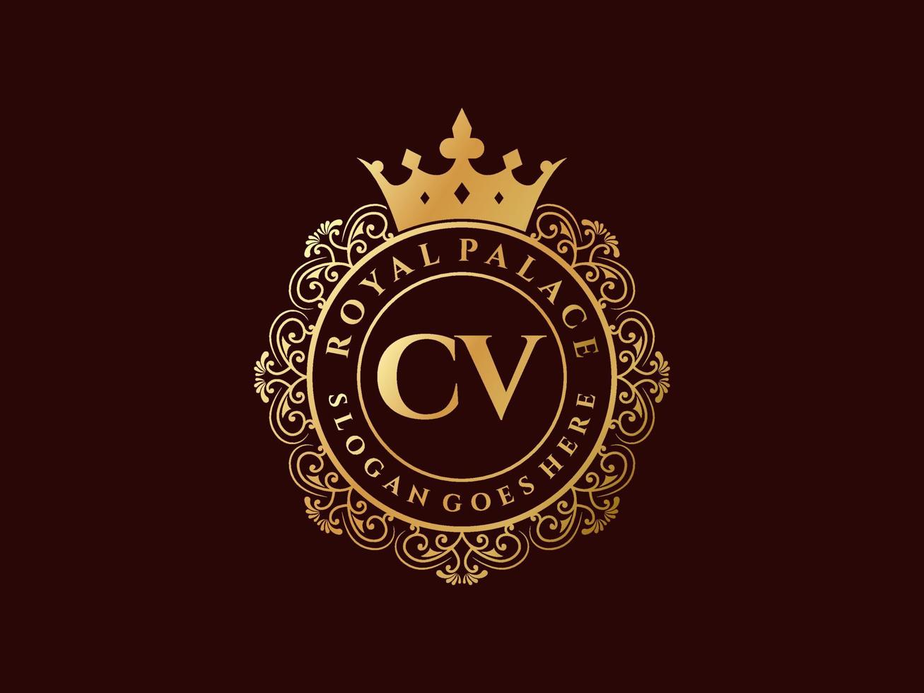 Letter CV Antique royal luxury victorian logo with ornamental frame. vector