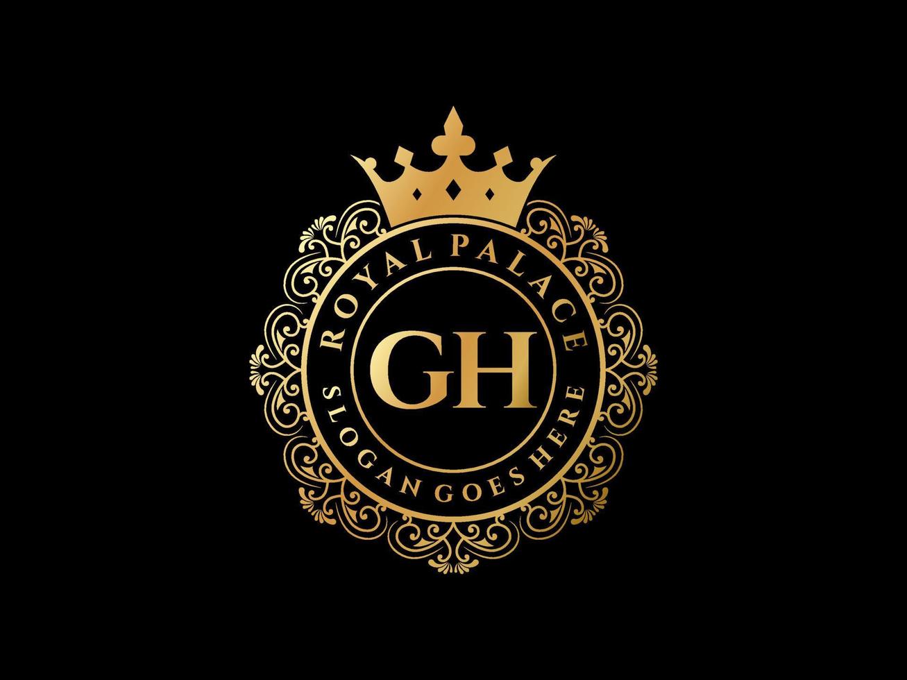 Letter GH Antique royal luxury victorian logo with ornamental frame. vector