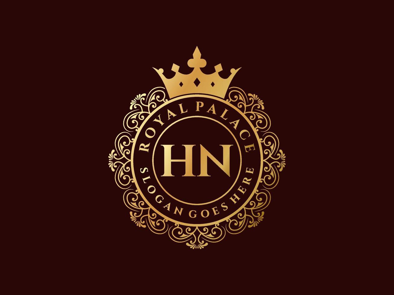 letra hn logotipo victoriano de lujo real antiguo con marco ornamental. vector