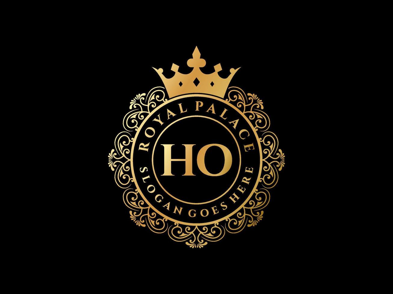 letra ho antiguo logotipo victoriano real de lujo con marco ornamental. vector