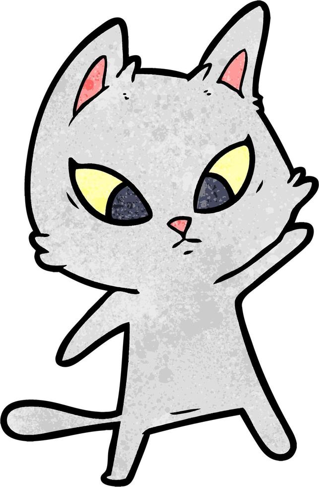 gato confundido de dibujos animados de textura grunge retro vector