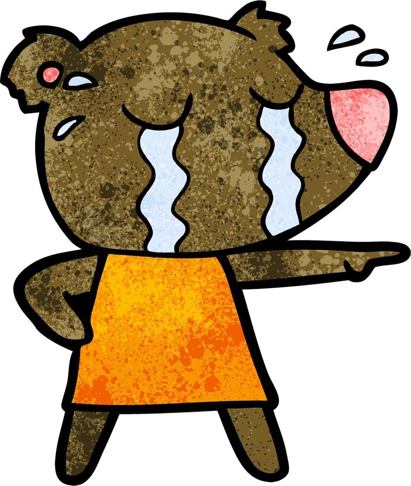 Retro grunge texture cartoon bear crying vector