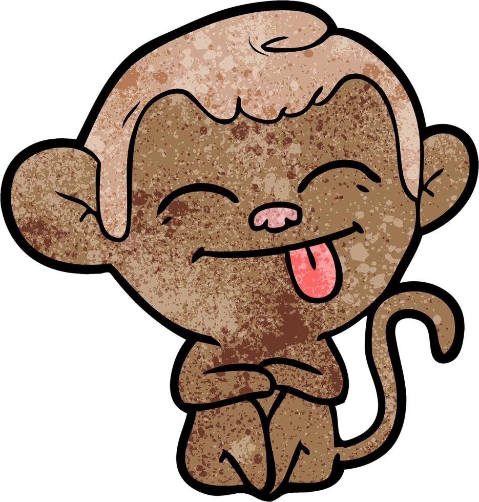 Retro grunge texture cartoon monkey tongue out vector