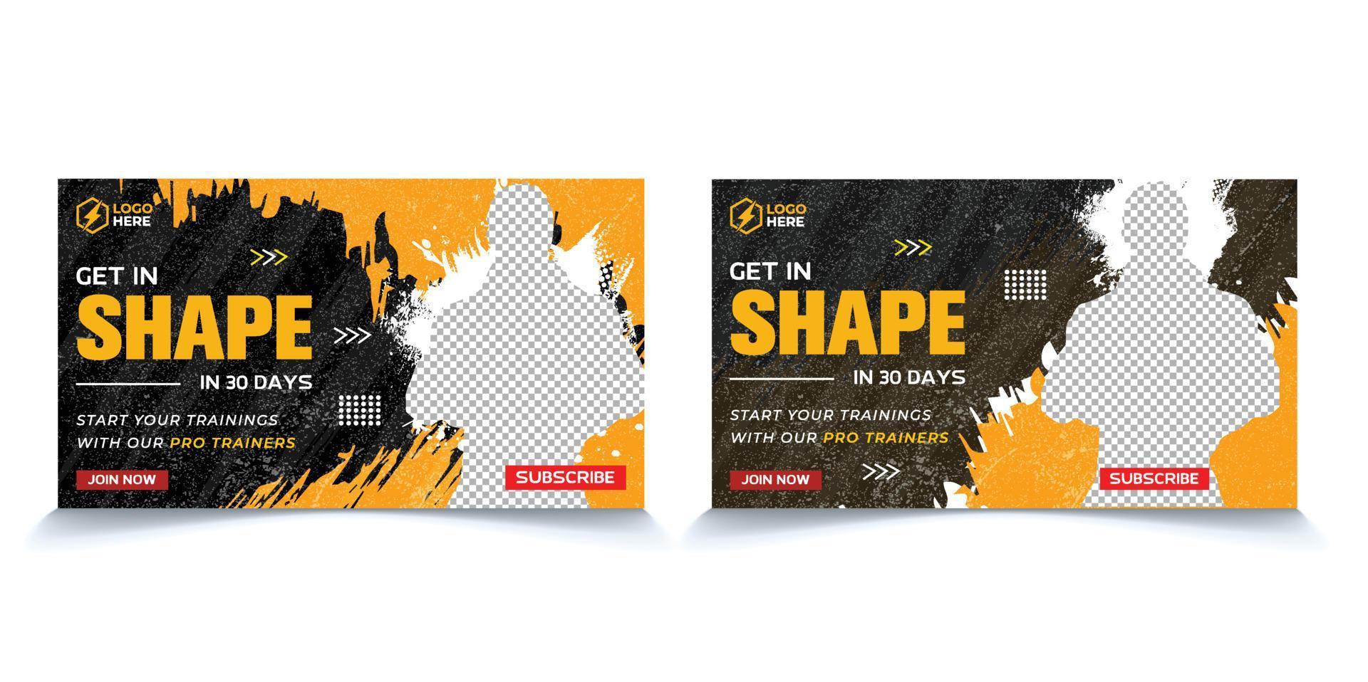 Fitness gym thumbnail and social media web banner template vector