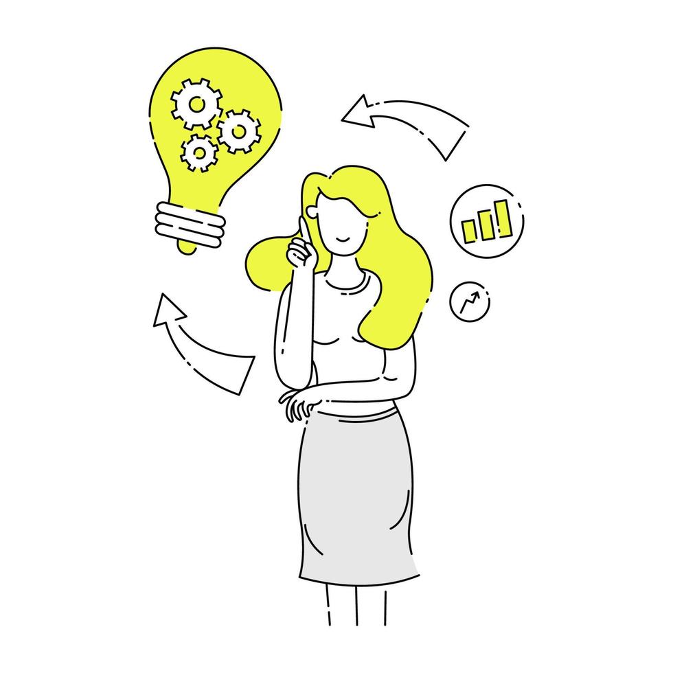 Businesswoman got an idea for her business. Business Vector Illustration in white background