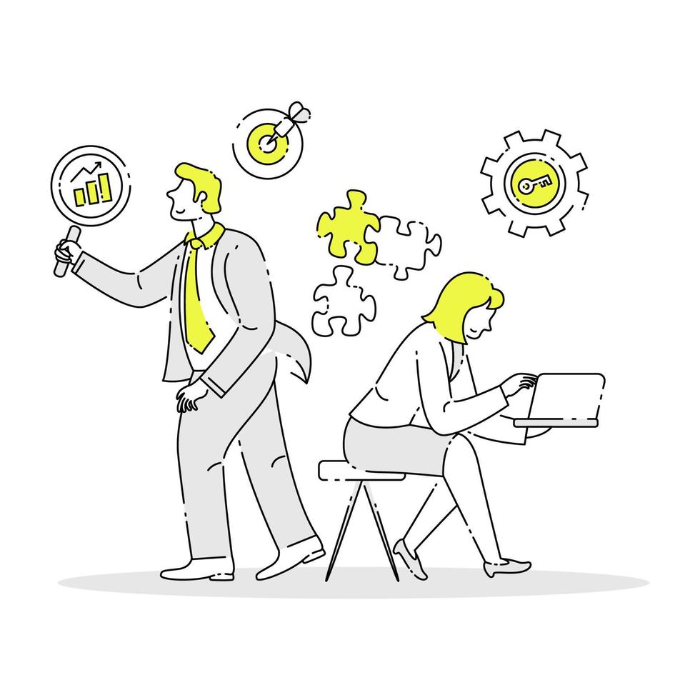 Entrepreneurs work together to solve problems in their business. Business Vector Illustration in white background