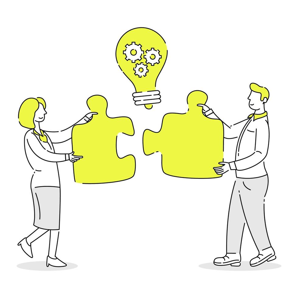 Teamwork. people holding the puzzle. team work that gets ideas. Business Vector Illustration in white background
