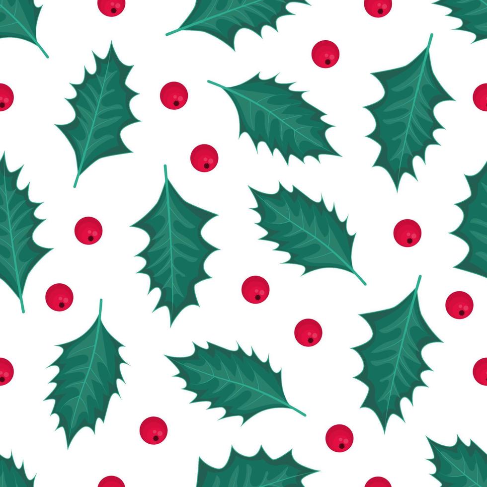 Christmas seamless pattern with berries and holly leaves vector