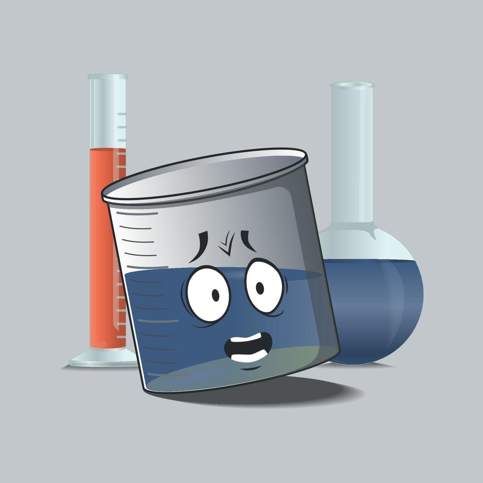flat beaker cartoon character with angry facial expression vector