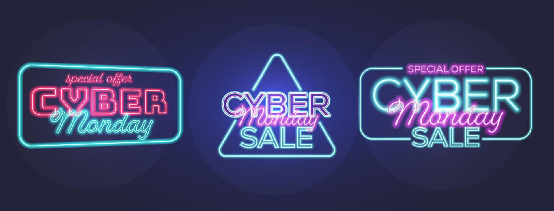 text cyber monday sale neon effect set vector