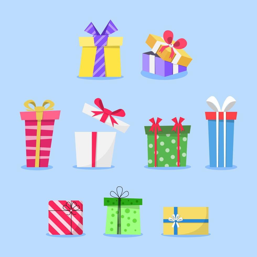 Group of Flat Christmas Gift Boxes Illustration vector