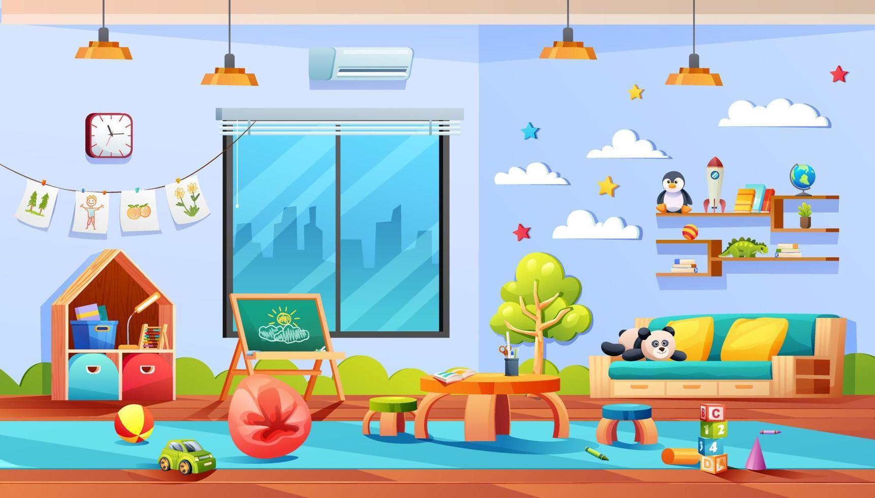 Kindergarten classroom interior design cartoon vector