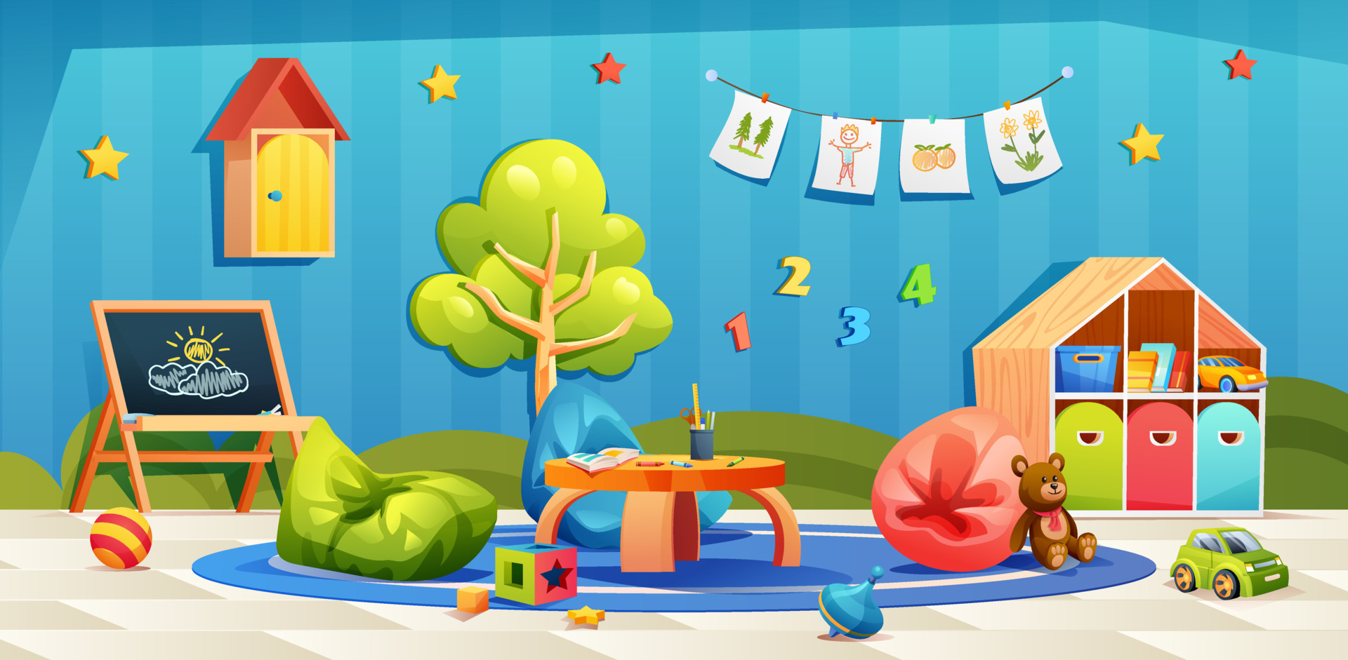 Kindergarten Playroom Interior Nursery Room With Toys And Furniture kindergarten-playroom-interior-nursery-room-with-toys-and-furniture