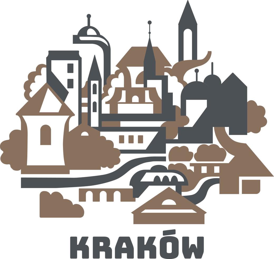 Old Krakow center buildings flat abstract illustration vector