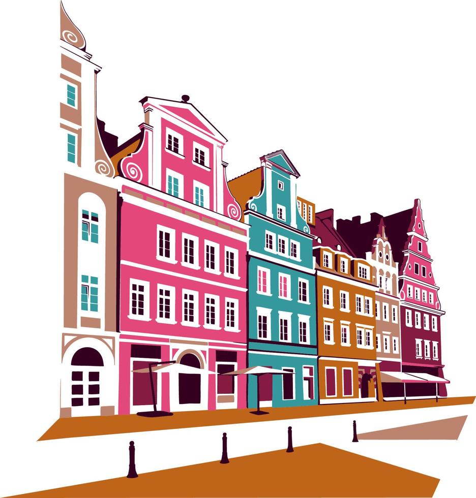 Ilustración de vector de calle de la ciudad de Wroclaw en colores vivos