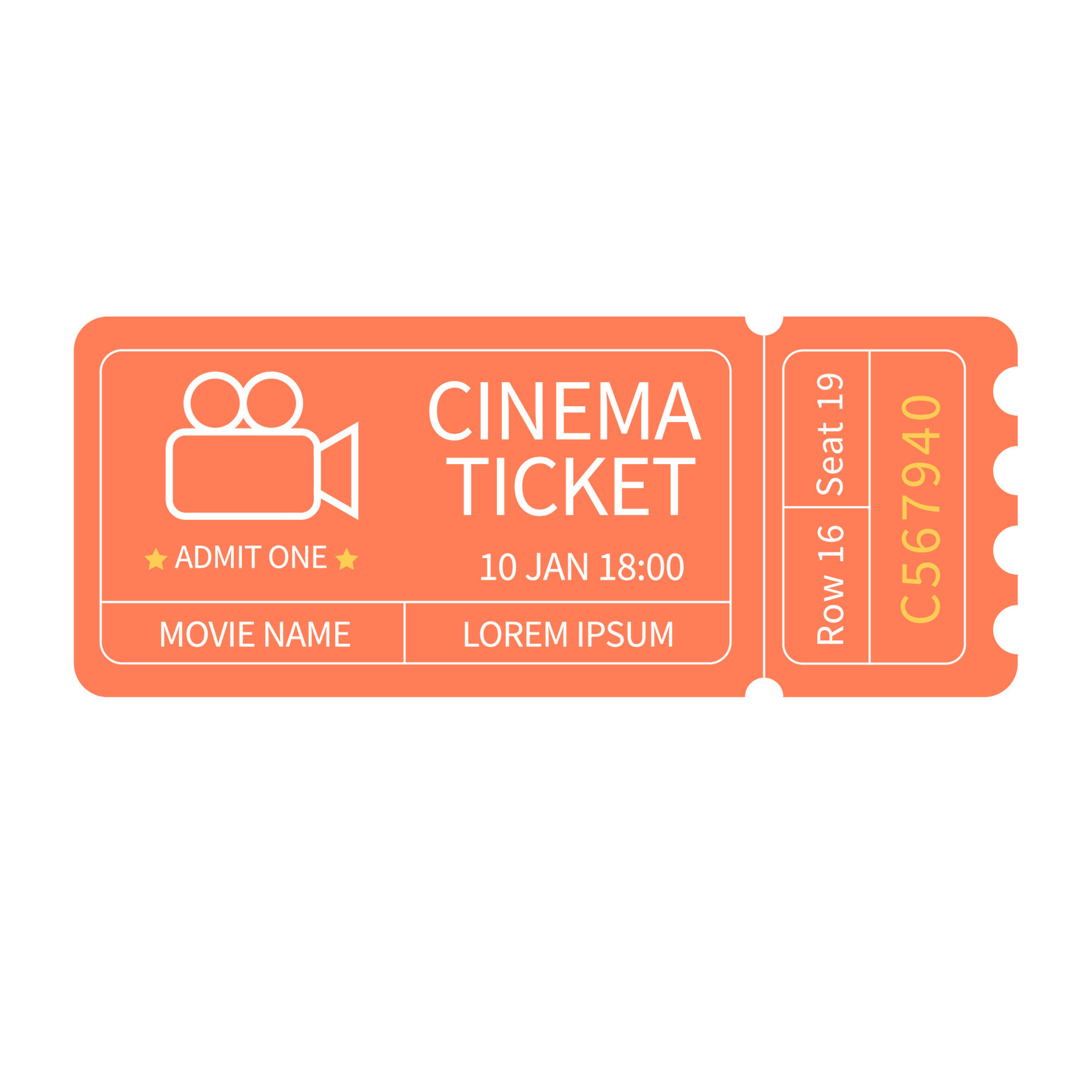 Orange cinema ticket on white background. Vector 13810629 Vector Art at