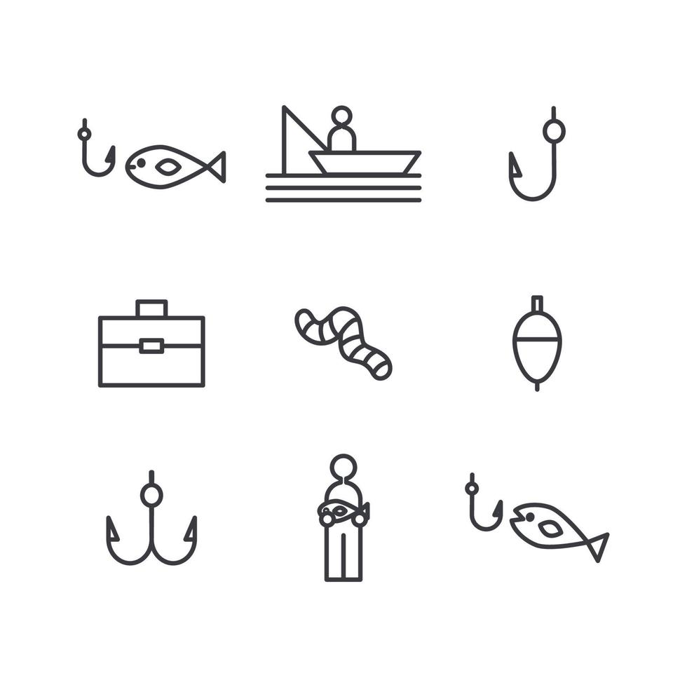 Outlined Fishing Icons vector