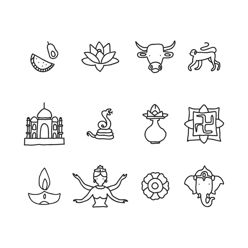 Black and White Doodled Hindu Elements vector