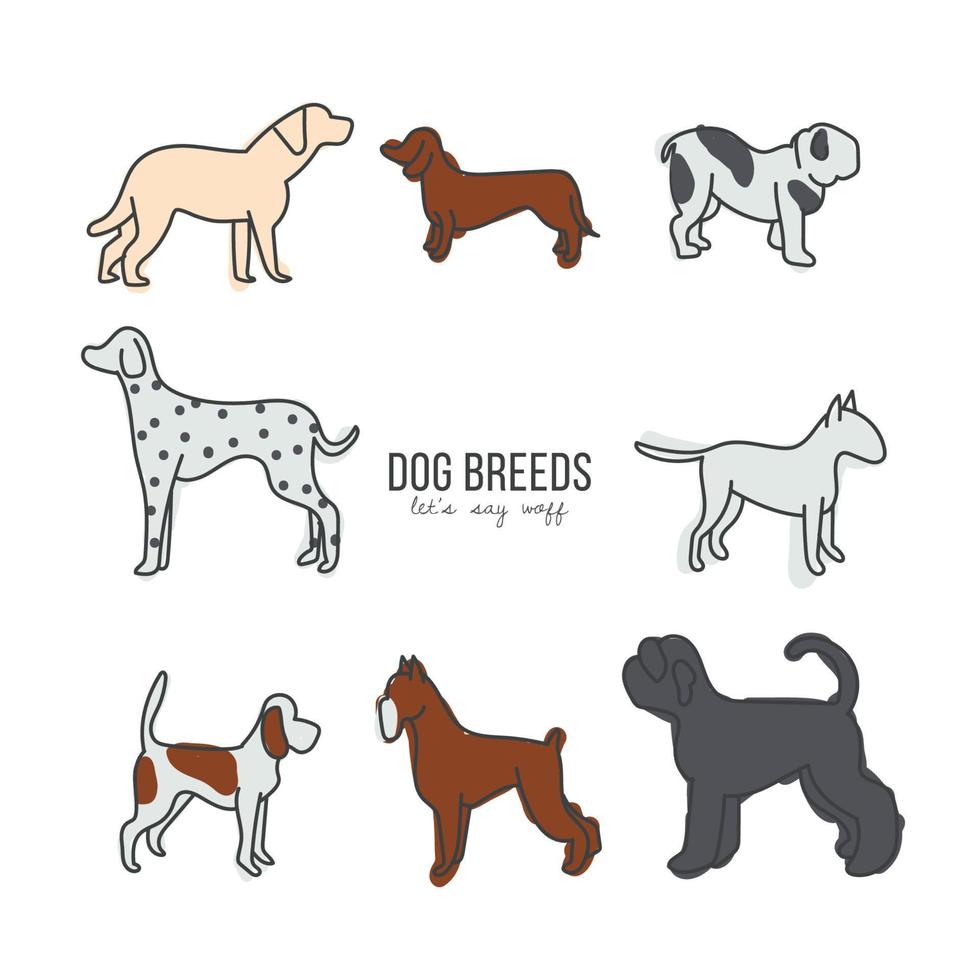 Set of Different Dog Breeds vector