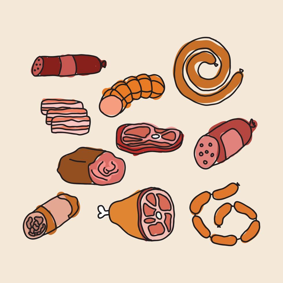 carnes de colores garabateadas vector