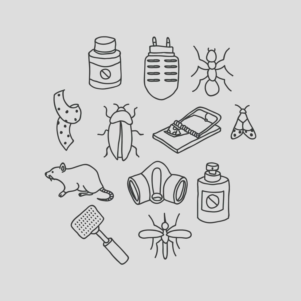 Doodled Insect and Rodents Killing Elements vector