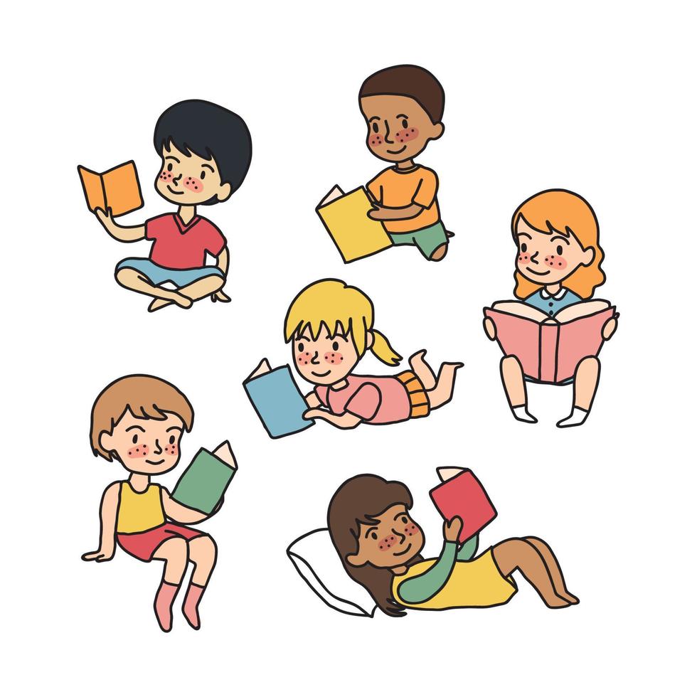 conjunto de niños leyendo vector