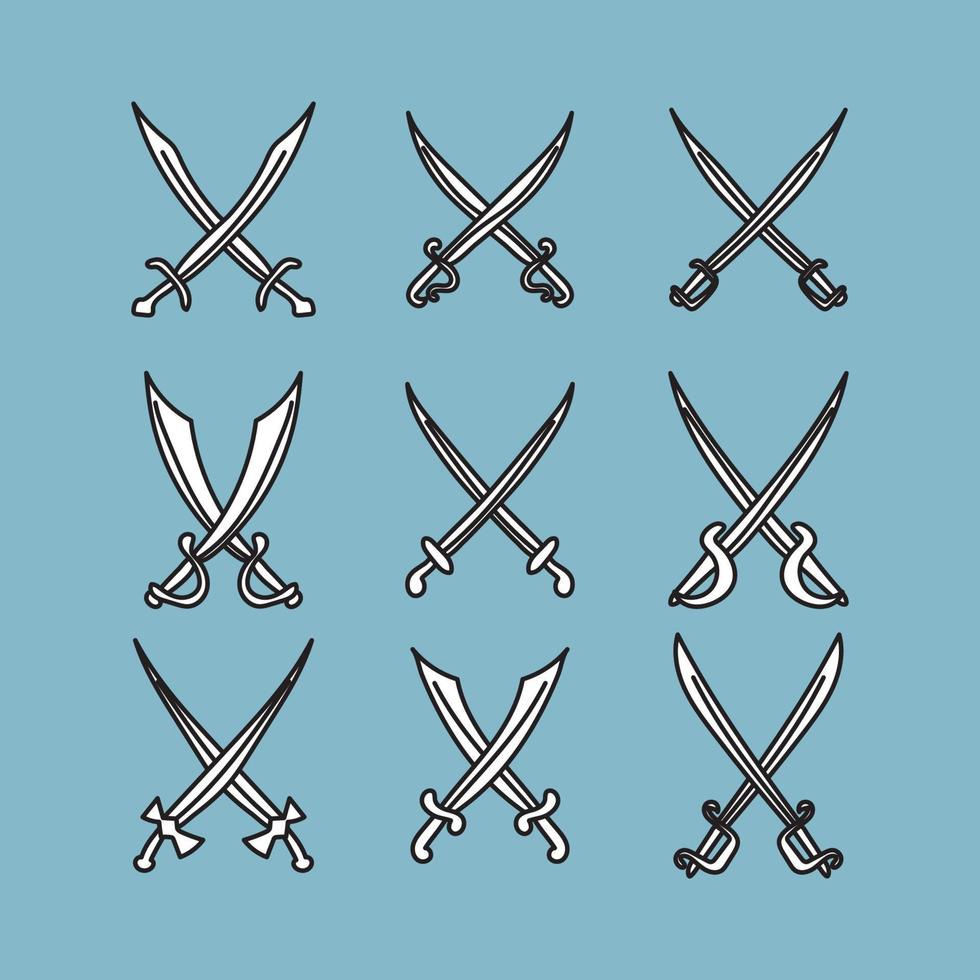 Black and White Swords Icons vector