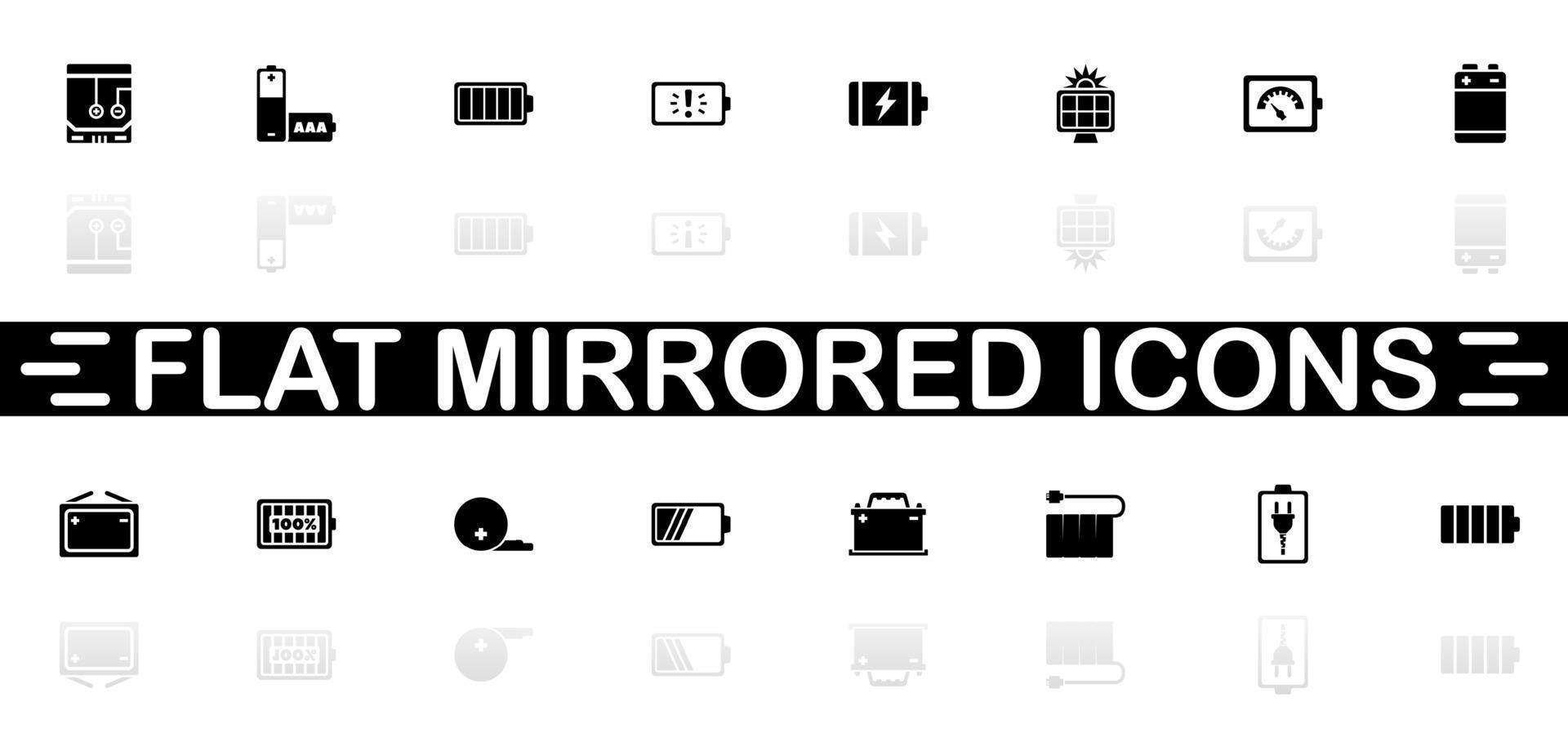 iconos de batería - símbolo negro sobre fondo blanco. ilustración sencilla. icono de vector plano. sombra de reflejo de espejo. se puede utilizar en proyectos de logotipo, web, móvil y ui ux.