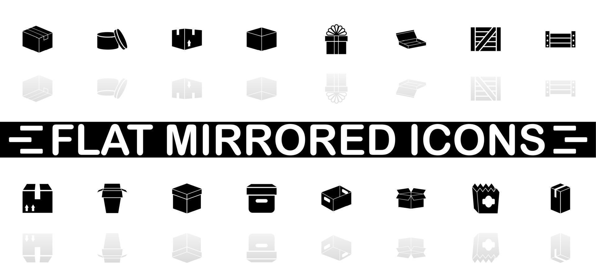 Box and Crates icons - Black symbol on white background. Simple illustration. Flat Vector Icon. Mirror Reflection Shadow. Can be used in logo, web, mobile and UI UX project.