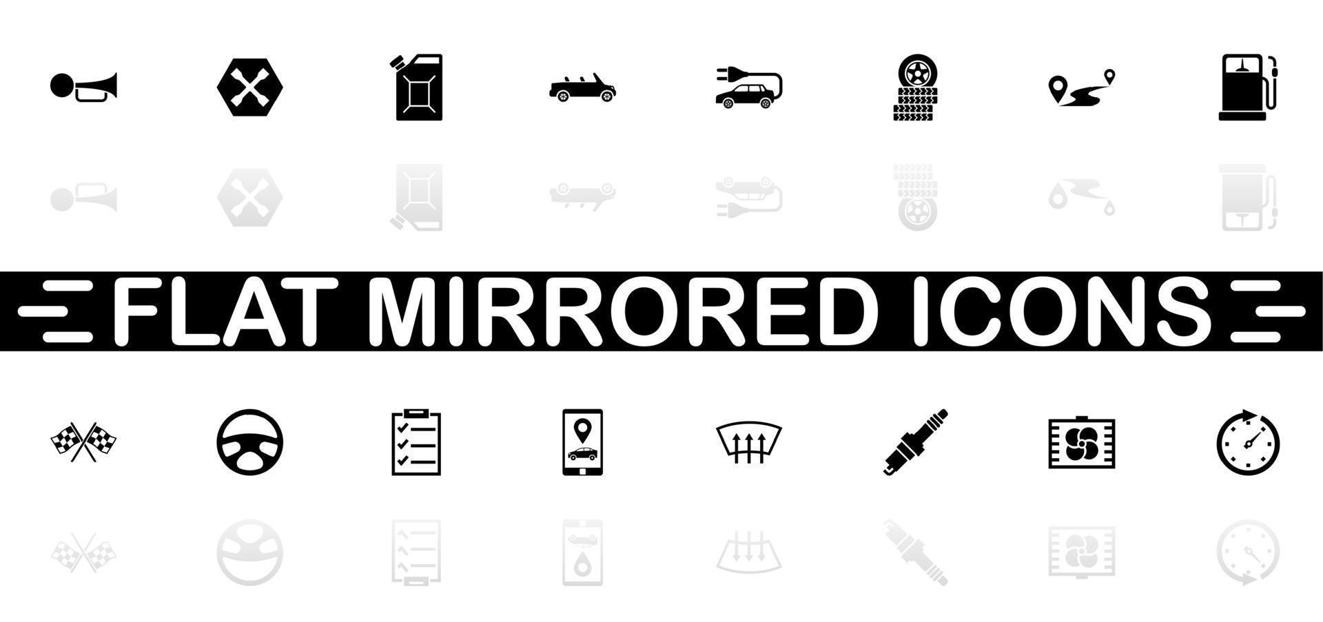 Automobile icons - Black symbol on white background. Simple illustration. Flat Vector Icon. Mirror Reflection Shadow. Can be used in logo, web, mobile and UI UX project.