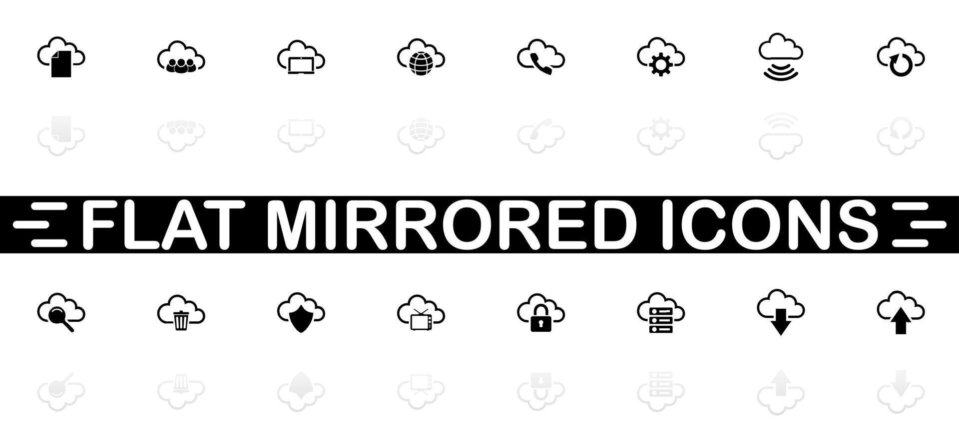 Computer Cloud icons - Black symbol on white background. Simple illustration. Flat Vector Icon. Mirror Reflection Shadow. Can be used in logo, web, mobile and UI UX project.