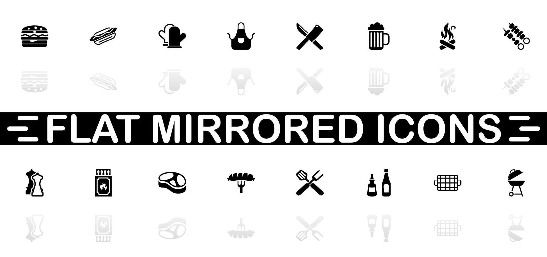 Barbecue icons - Black symbol on white background. Simple illustration. Flat Vector Icon. Mirror Reflection Shadow. Can be used in logo, web, mobile and UI UX project.