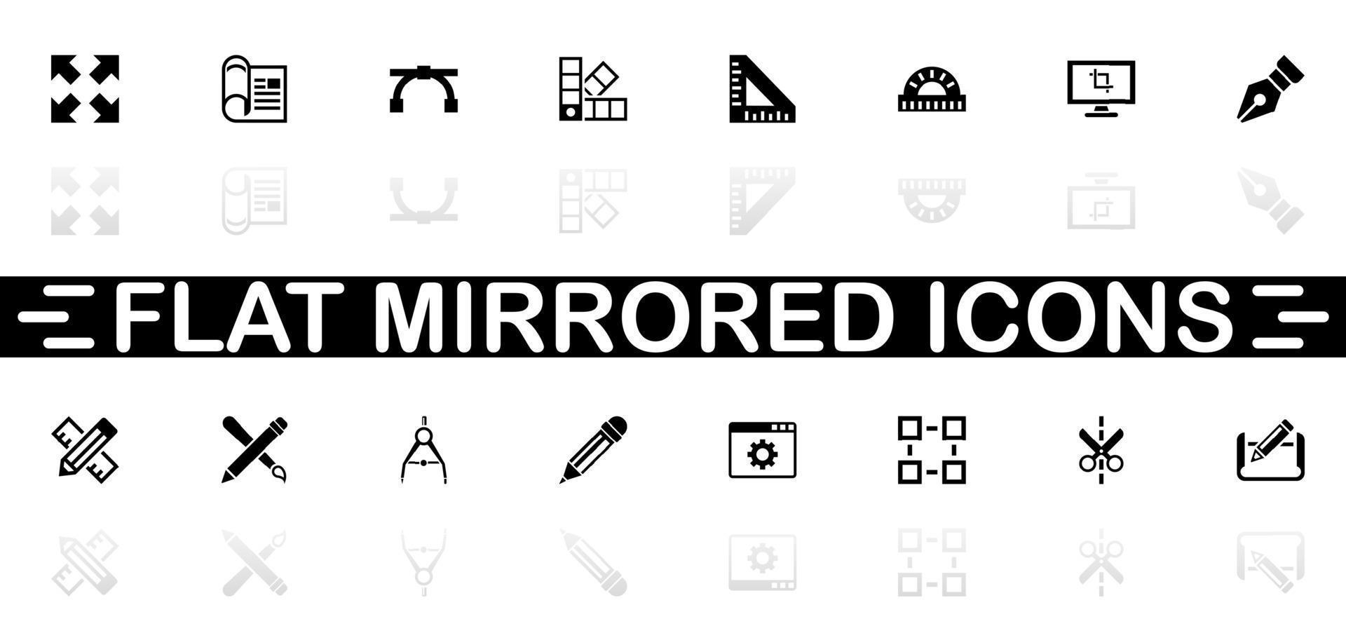 Blueprint icons - Black symbol on white background. Simple illustration. Flat Vector Icon. Mirror Reflection Shadow. Can be used in logo, web, mobile and UI UX project.