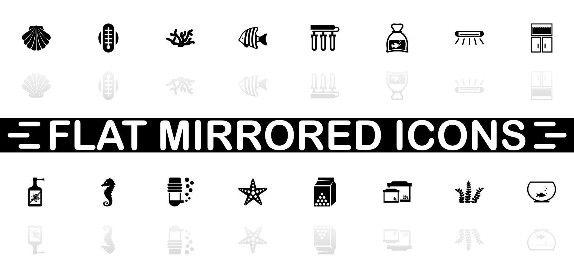 Aquarium icons - Black symbol on white background. Simple illustration. Flat Vector Icon. Mirror Reflection Shadow. Can be used in logo, web, mobile and UI UX project.