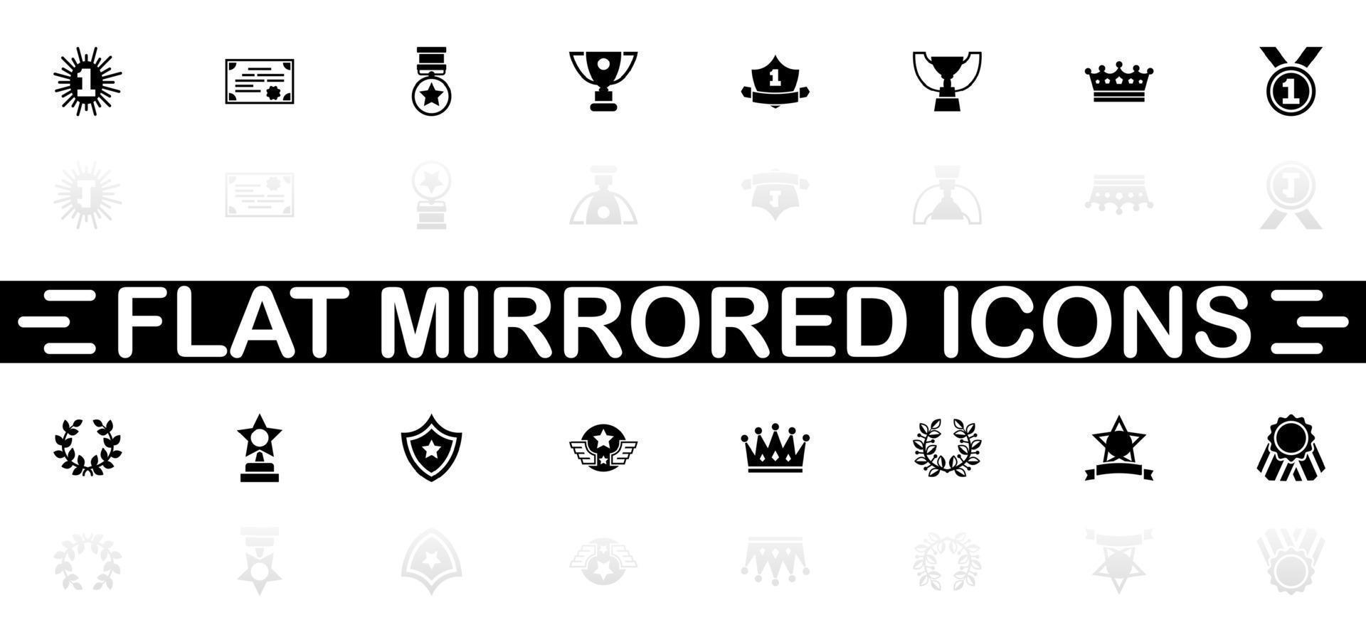 Awards icons - Black symbol on white background. Simple illustration. Flat Vector Icon. Mirror Reflection Shadow. Can be used in logo, web, mobile and UI UX project.