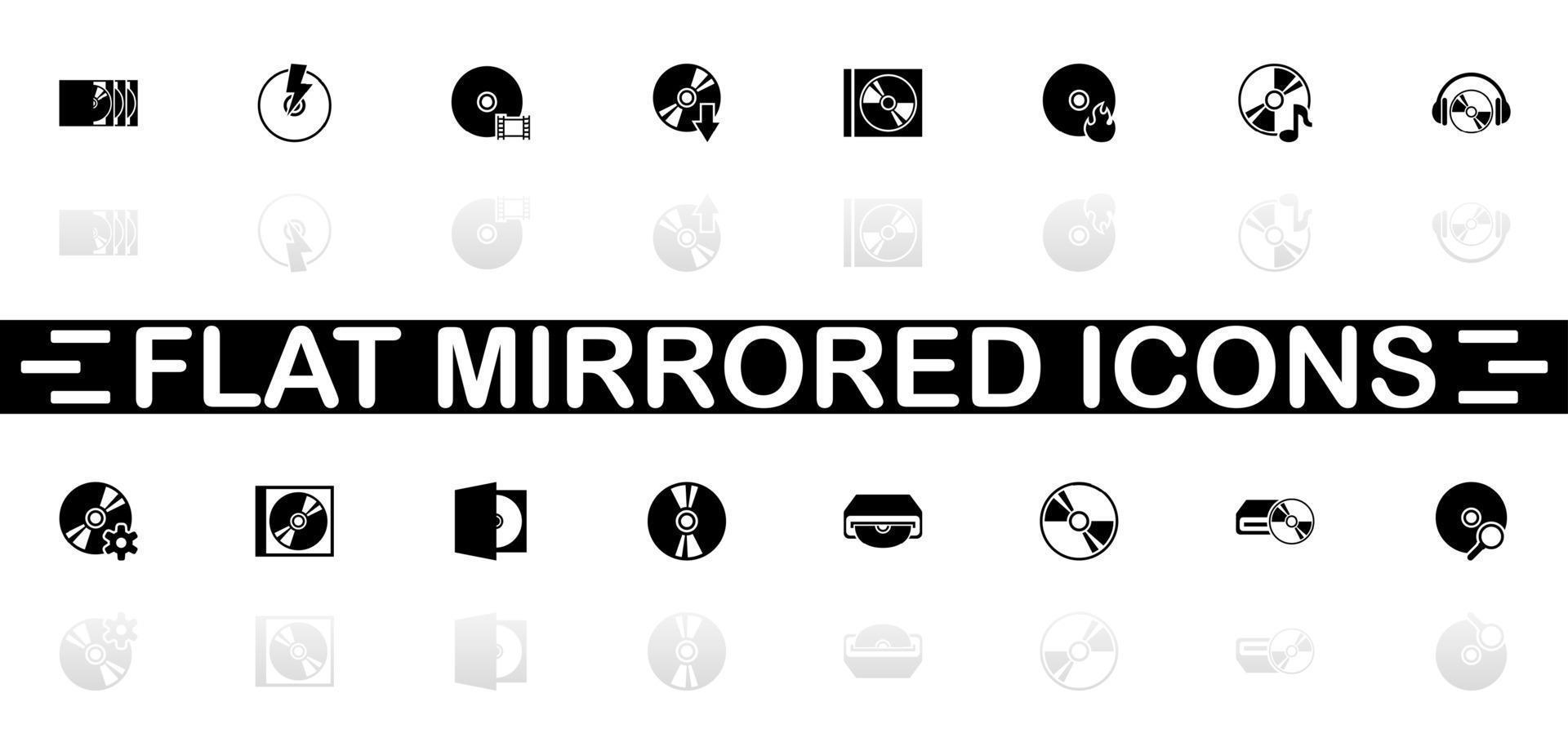 iconos de disco compacto - símbolo negro sobre fondo blanco. ilustración sencilla. icono de vector plano. sombra de reflejo de espejo. se puede utilizar en proyectos de logotipo, web, móvil y ui ux.