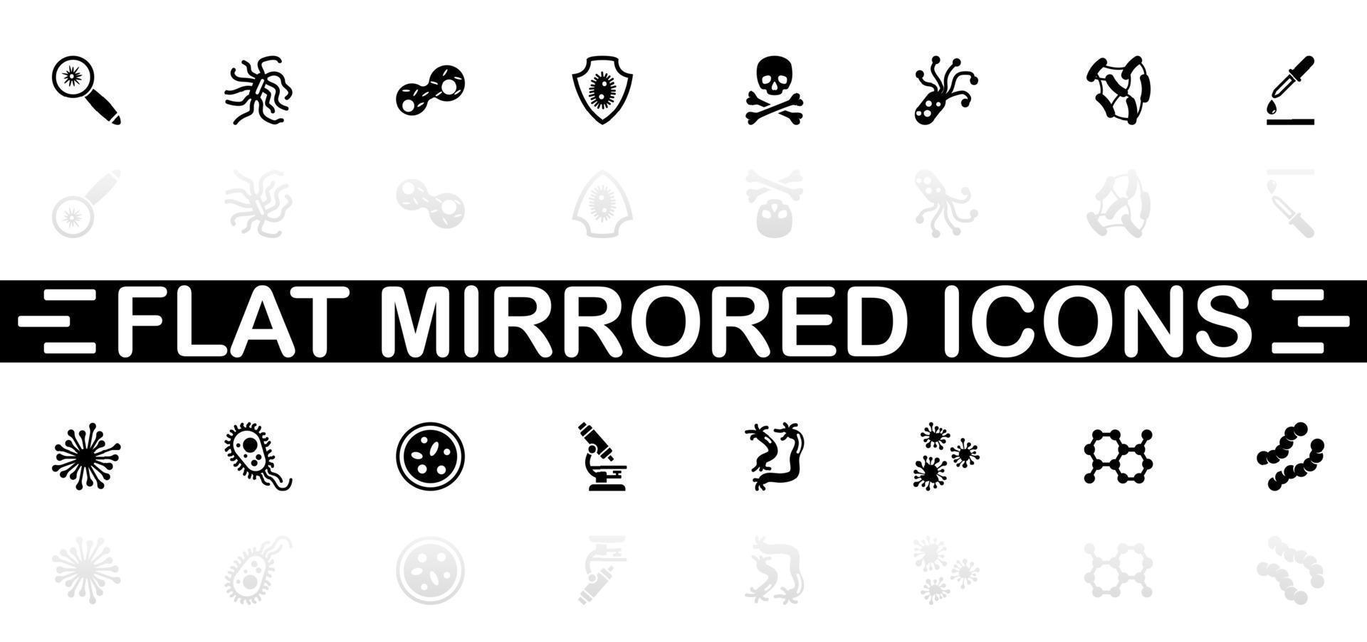 iconos de bacterias - símbolo negro sobre fondo blanco. ilustración sencilla. icono de vector plano. sombra de reflejo de espejo. se puede utilizar en proyectos de logotipo, web, móvil y ui ux.