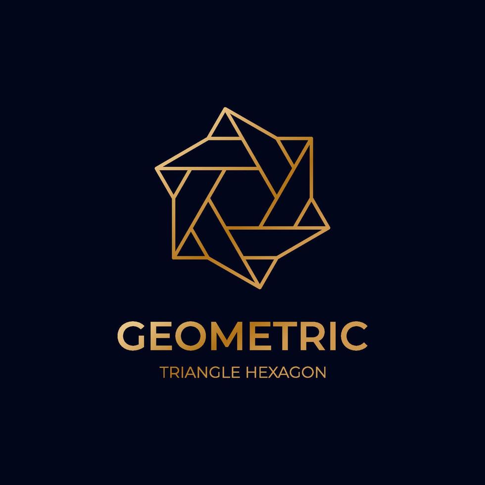 diseño de logotipo de triángulo hexagonal abstracto concepto de diseño infinito en bucle, diseño de logotipo dorado de color geométrico para tecnología empresarial corporativa de neón símbolo infinito vector