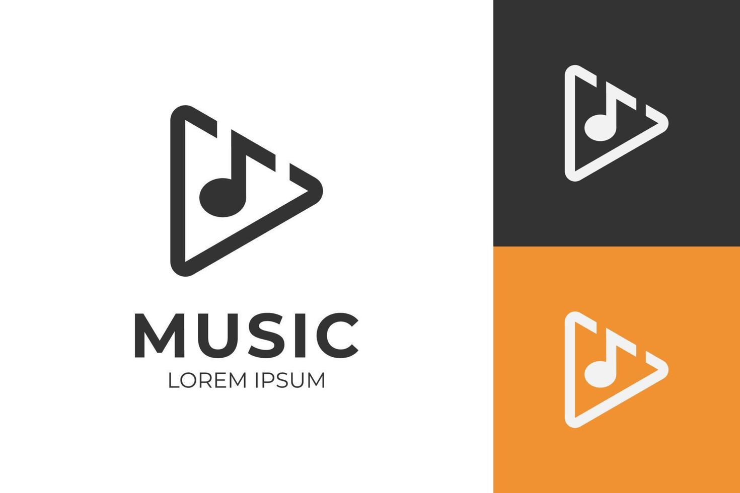 reproducir el diseño del icono del logotipo de la música multimedia. con botón de reproducción y concepto de diseño de elementos clave. Ilustración de vector de diseño de logotipo de música