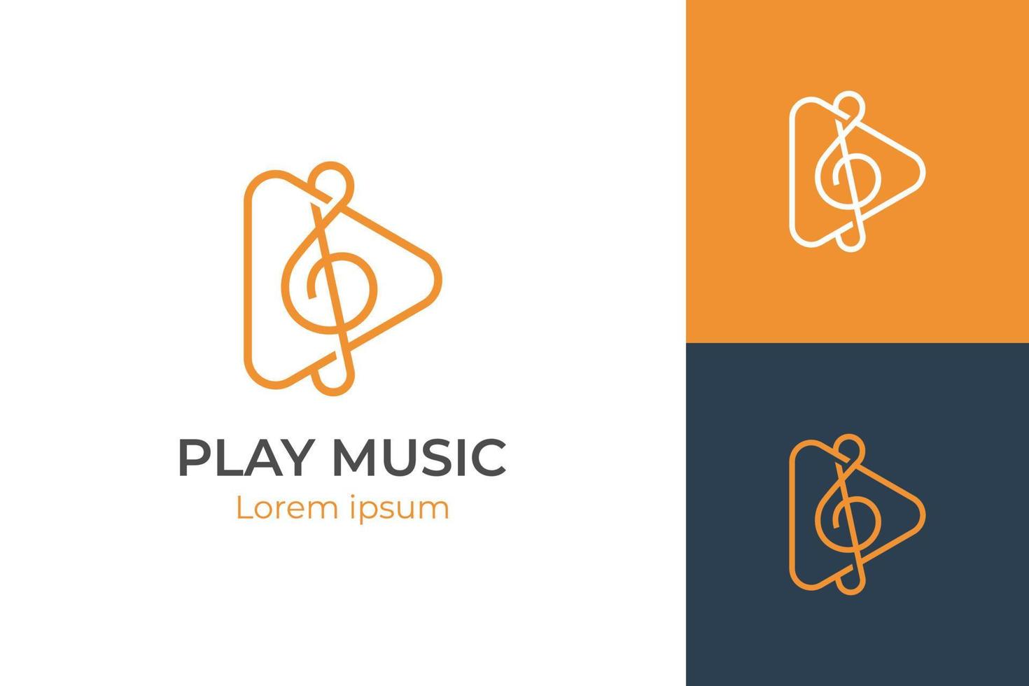 play media music logo icon design. with play button and clef element design concept. music logo design vector illustration