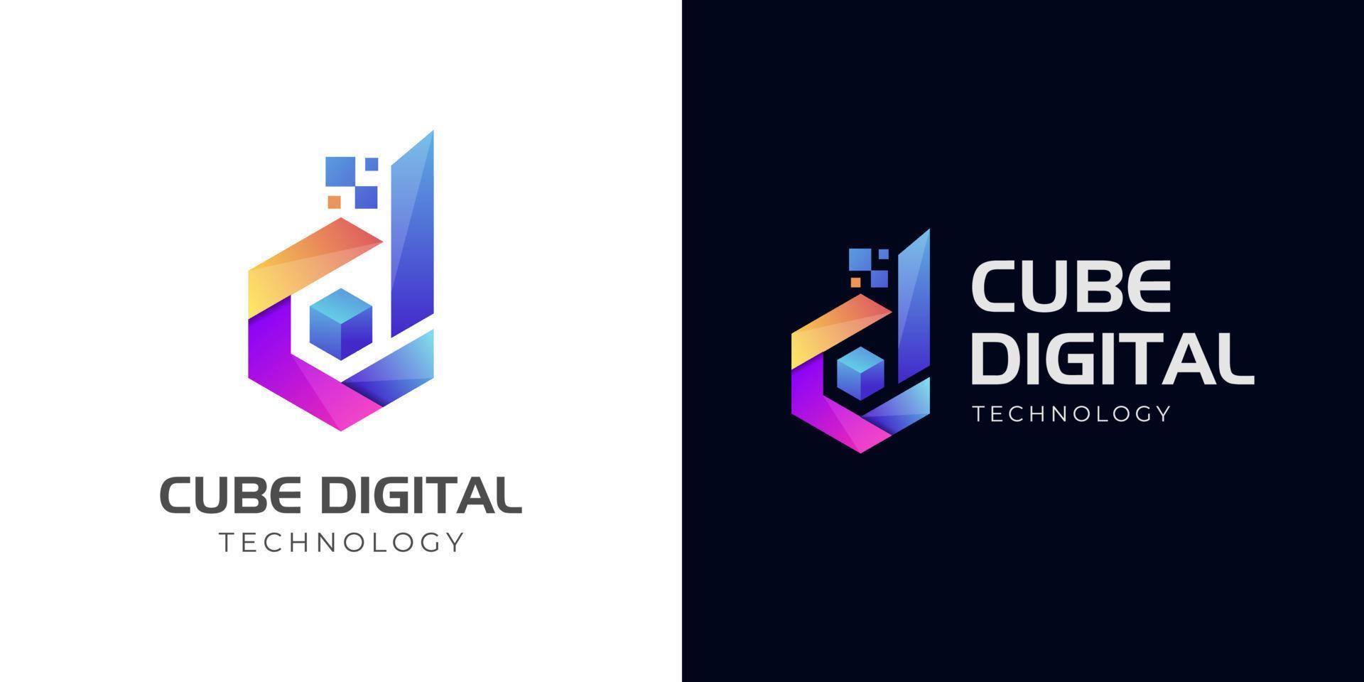 initial letter D cube digital tech logo design for Business corporate letter D logo design. geometric colorful D logo with hexagon technology logo symbol vector