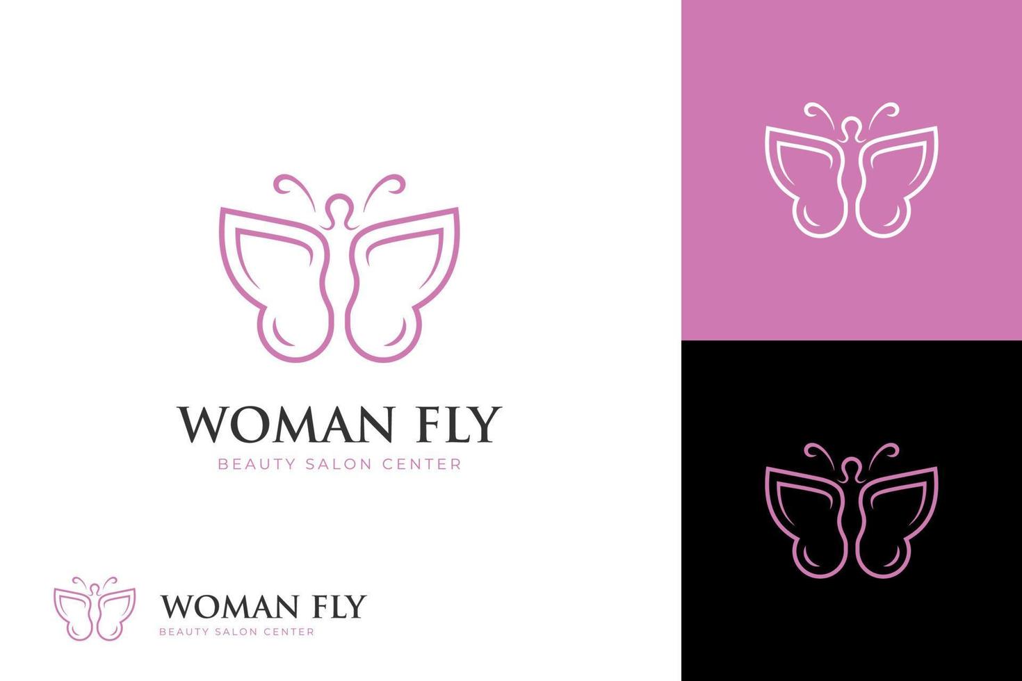 diseño de logotipo de mariposa de ala de mujer. logotipo de línea femenina de cuerpo de belleza para plantilla de logotipo de cuidado corporal, salón y spa vector