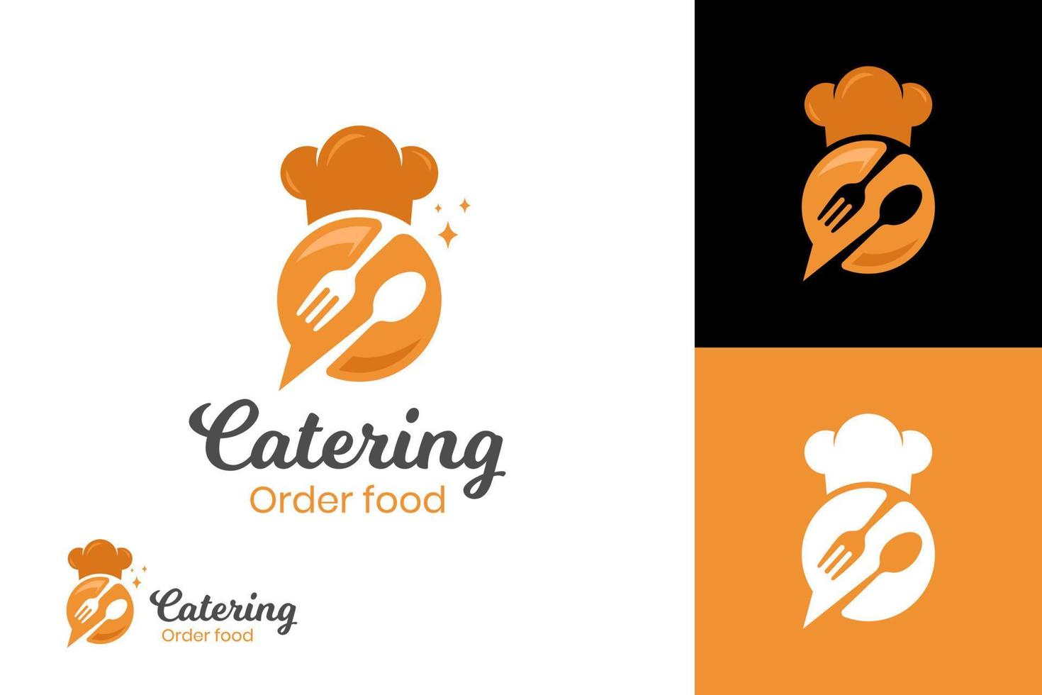 diseño de logotipo de chef de comida de restaurante, plantilla de logotipo de catering de comida de planeta vectorial. símbolo de icono de logotipo de comida de pedido en línea vector